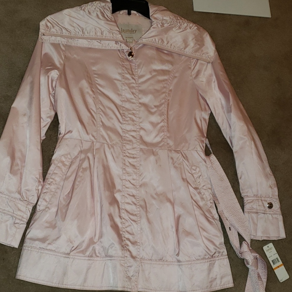 LAUNDRY BRAND NWT BELTED HIGH NECK ZIP FRONT PINK STRUCTURED WIND JACKET LINED